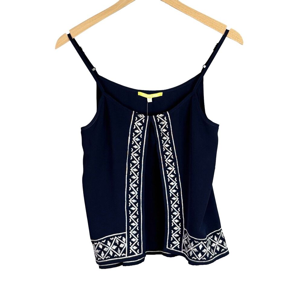 NEW Gianni Bini Top Womens S Navy Blue White Embroidered Nautical Beach Coastal